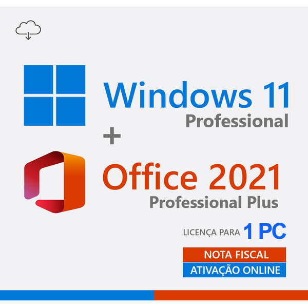 Windows 11 Pro + Office 2021 Pro, Chave de Licença Vitalícia